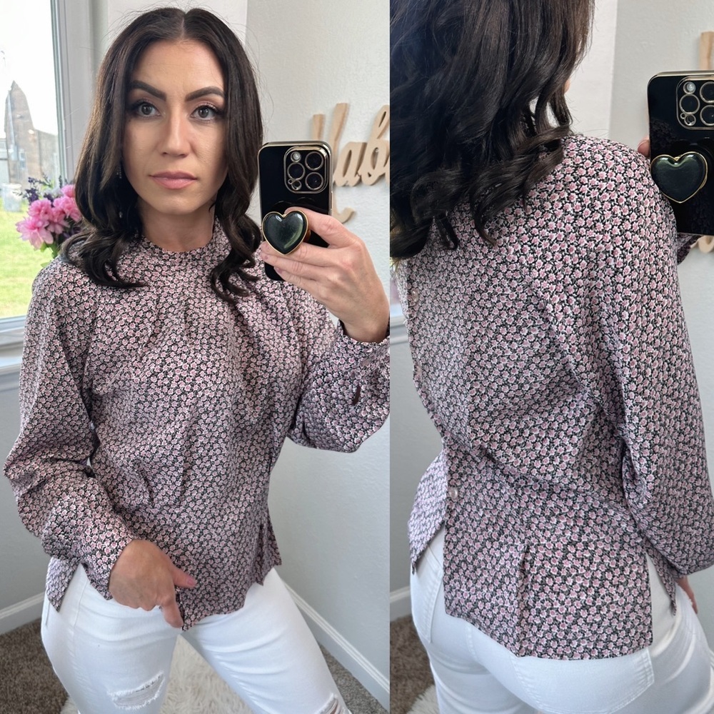 Vintage Hamilton Floral Classy tapered long sleeve top size